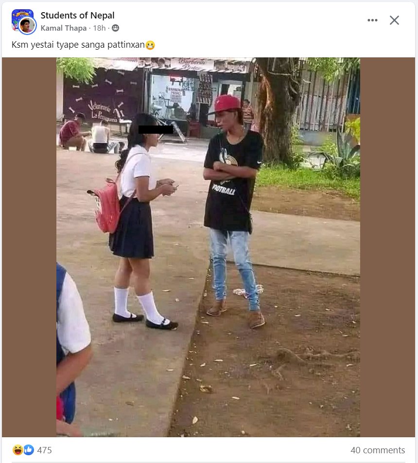 Dorje_sDooing's tweet image. Nepalis are HIGHLY #judgmental of &amp;amp; make all kinds of assumptions abt others.

Posted by a COLLEGE student (checked his profile) says, &quot;I swear [they] fall for such drug addicts.😀&quot; 

Yes, girl looks under age BUT face was NOT redacted. Photo doesn&apos;t look like from #Nepal anyway.