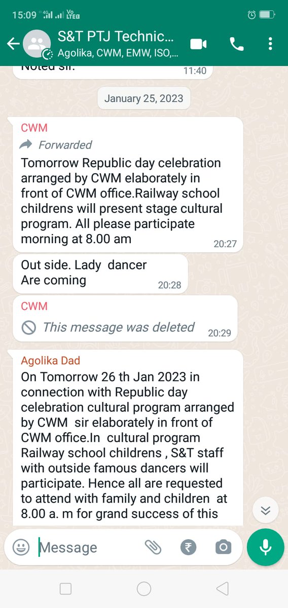 Janidreu's tweet photo. Dishonour &amp;Disrespect to Republic day function in PTJ S&amp;T Railway Workshop
With outside record dancers kuthattam songs umsolureya mama umumsolureya song, vaya samau manmathasamy mantra samy song  Asai nuruvagai valzvil nuru suvai va .Rly womens and children parents shocked. https://t.co/usa31VvOMN