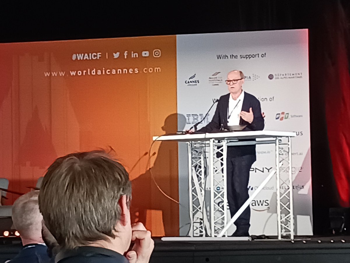 CapeClearSheep's tweet photo. Day 2 at #WAICF23 Opening talk from Prof. Stuart Russel #WAICF #artificialintelligence  #AI #TECH #cannes @irish_technews @simoncocking https://t.co/UUuzKADOk4