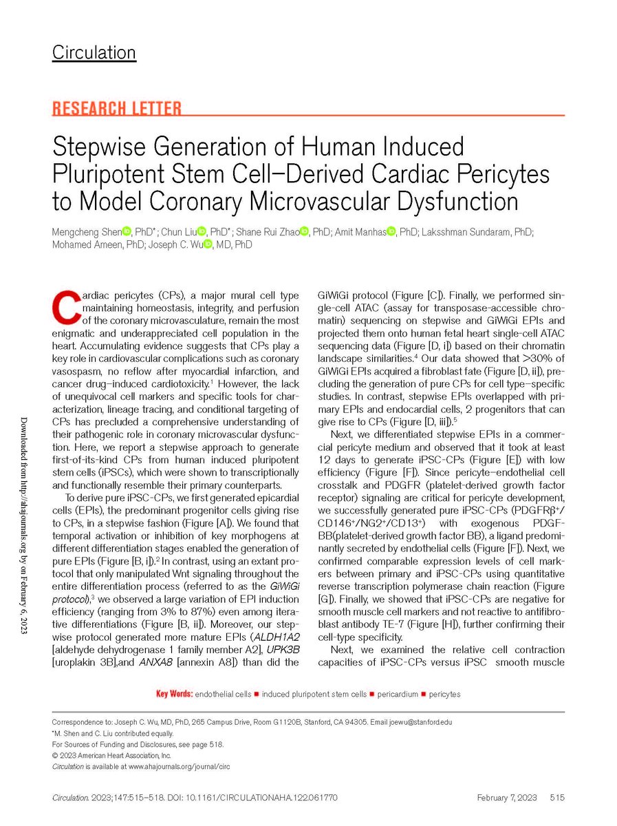 Please check out our new protocol for differentiating human #iPSC derived #cardiacpericytes published @CircAHA. These cells are integral for coronary microvasculature. Congrats @twinsmc18 @chun_liu_86 @ShaneRZhao1 and @StanfordCVI @Illumina scientists 

cvi.stanford.edu/mission/news_c…