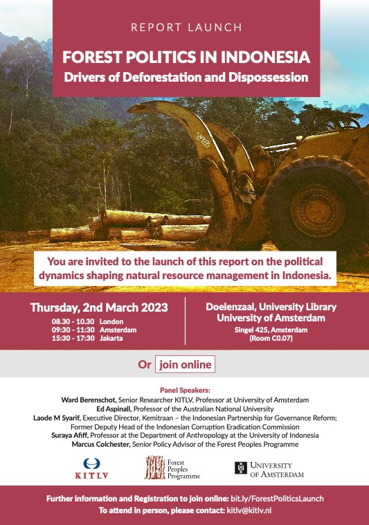 Ward Berenschot (@ward_berenschot) on Twitter photo Seminar on deforestation and land conflicts in Indonesia: with <a href="/ForestPeoplesP/">Forest Peoples Programme</a> and <a href="/EdwardAspinall/">Edward Aspinall</a> I am launching a report on how political dynamics are hampering natural resource governance in Indonesia. 2 march, 9:30 CET, both live at @UvA and zoom: bit.ly/ForestPolitics… Seminar on deforestation and land conflicts in Indonesia: with <a href="/ForestPeoplesP/">Forest Peoples Programme</a> and <a href="/EdwardAspinall/">Edward Aspinall</a> I am launching a report on how political dynamics are hampering natural resource governance in Indonesia. 2 march, 9:30 CET, both live at @UvA and zoom: bit.ly/ForestPolitics…