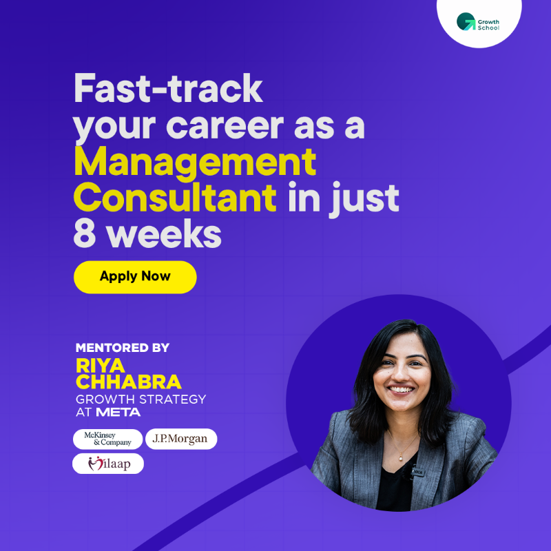 growthschoolio's tweet photo. Looking to Grow your Career in Management Consulting? 

How about you directly learn from the Mentors who have worked with the brands like Meta, McKinsey &amp; Company, Deloitte, KPMG, and Bain &amp; Company?🔥

Join Our 8-Week Management Consulting Program. Apply Now!
#consulting