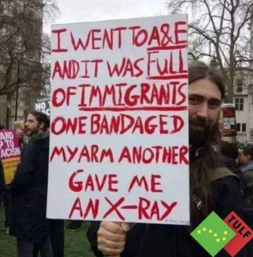The A&amp; E was full of immigrants ! 
Thank God!