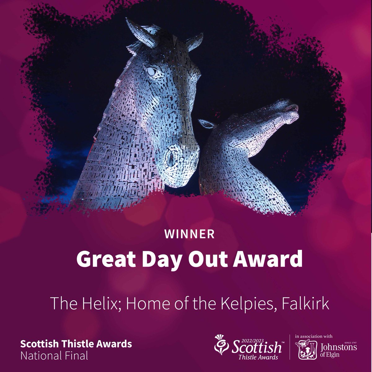 Congratulations to @HelixFalkirk, home of The Kelpies, for last night's win at the VisitScotland National #ThistleAwards! @VisitScotNews