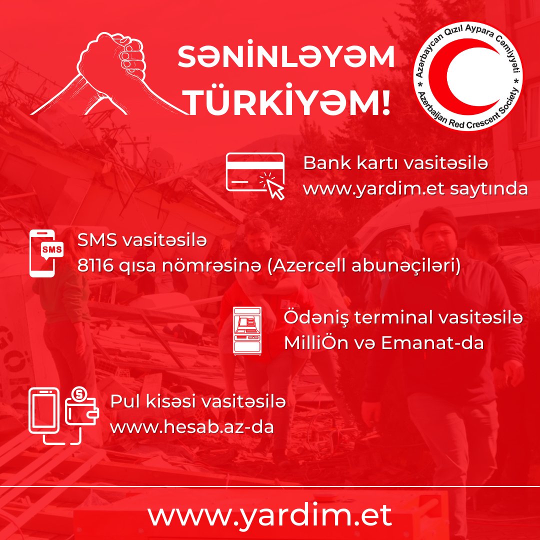 AzRedCrescent's tweet photo. ✉️ SMS İanəsi: @Azercell abunəçiləri 8116 nömrəsinə İANƏ etmək istədiyi məbləği yazaraq SMS vasitəsilə İANƏ edə bilər.
💻 Onlayn cüzdan: https://t.co/Sc6KlVf5w3
💻 Ödəmə terminalları: #Milliön, #eManat https://t.co/oUlPLXjPfI
