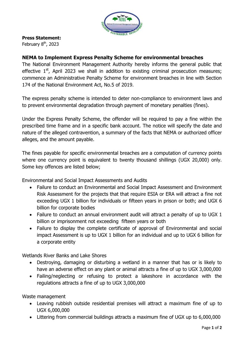 kalikumutimalaw's tweet photo. 📍@nemaug Express penalty for environmental breaches.
This is a great move towards securing all our Natural environment features before they go extinct.We hope that all the relevant stakeholders are involved prior to passing the necessary regulation. 
@gou_jsec
  #environment https://t.co/8GY9XwASuC