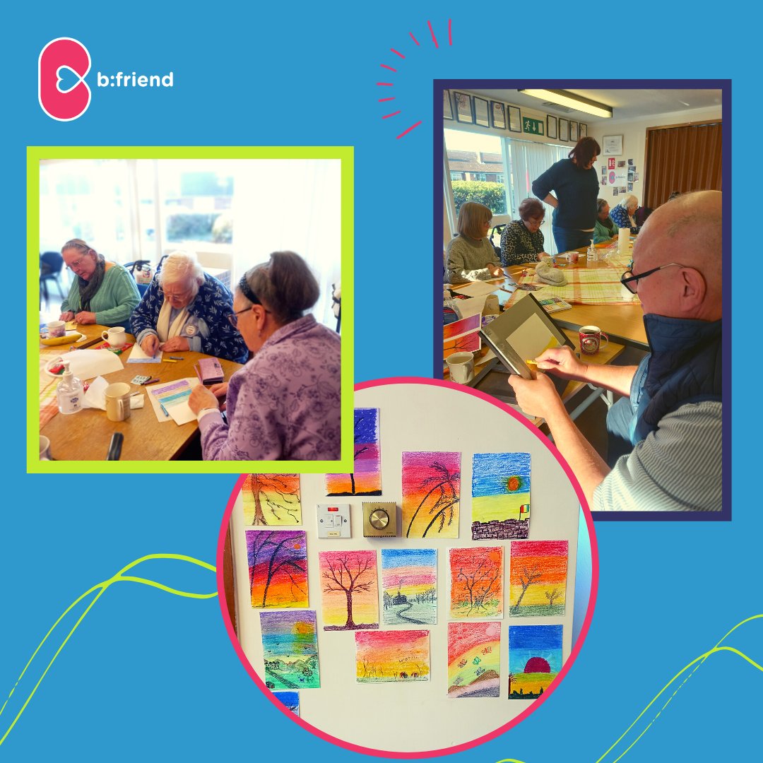 _bfriend's tweet photo. #Doncaster #SocialClub learnt a new #creative skill and had great fun drawing with oil pastels 🎨. We love the pictures of the sunset our older neighbours depicted 🌄.

#community #trysomethingnew2023 https://t.co/ueYGfeFgiI
