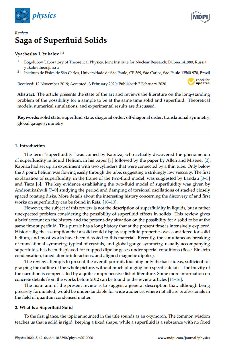 Physics_MDPI's tweet photo. Review by Vyacheslav I. Yukalov | Saga of Superfluid Solids https://t.co/K1AVg4eHJi

@MDPIOpenAccess @Joint_Institute @usponline
@MdpiPhysci
#superfluidity #supersolid #fluid #solid #symmetry #physics #quantum #condensedmatter https://t.co/M55ogGP13p