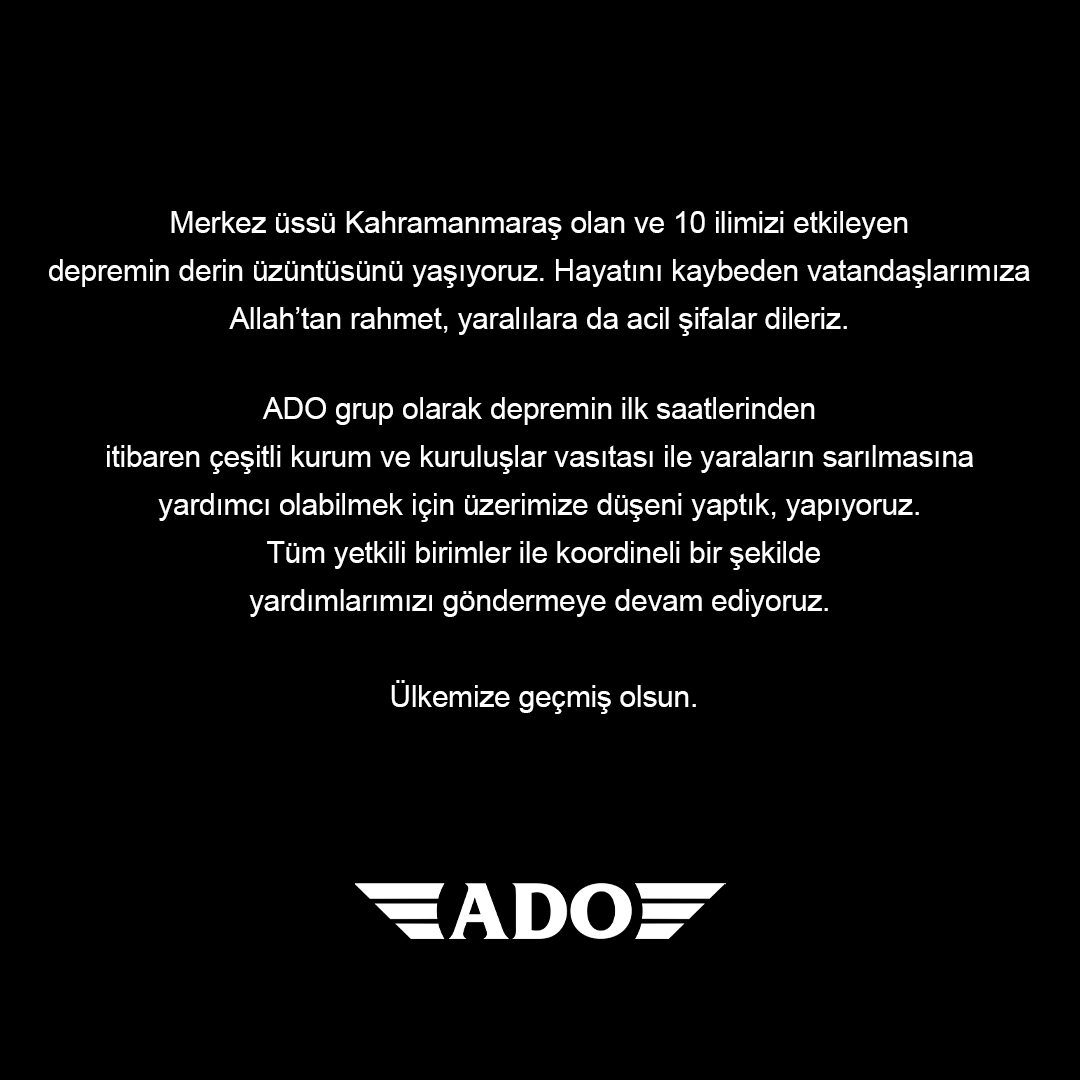 adogrup's tweet photo. ADO grup olarak depremin ilk saatlerinden itibaren çeşitli kurum ve kuruluşlar vasıtası ile yaraların sarılmasına yardımcı olabilmek için üzerimize düşeni yaptık, yapıyoruz.Tüm yetkili birimler ile koordineli bir şekilde yardımlarımızı göndermeye devam ediyoruz. https://t.co/lYD52ExPiF