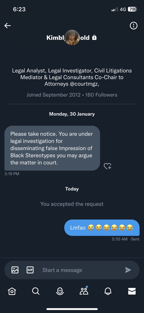tiredfeminist_'s tweet photo. I said Americans think they own blackness and an American lawyer sent me this😭😭😭 the irony https://t.co/YFCk1tWpLN