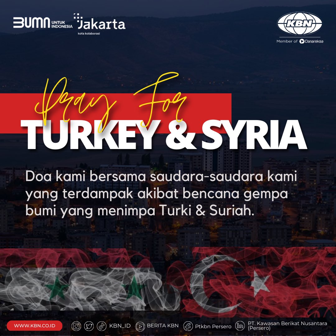 KBN_ID's tweet photo. Segenap Dewan Komisaris,Jajaran Direksi dan Karyawan, Turut berduka cita atas bencana gempa yang menimpa Turki & Suriah.
#PrayForTurkey
#PrayforSyria
#PTKBN
#KBNTOP
#BUMNUntukIndonesia
#JakartaKotaKolaborasi https://t.co/GNl5nicNDb