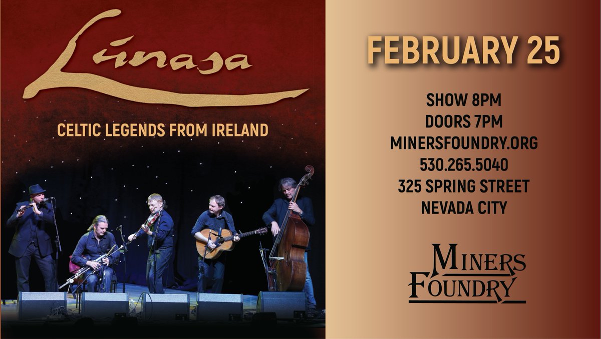 In just two weeks we welcome Celtic legends, Lúnasa to the Miners Foundry! 

February 25 • Doors open at 7pm, All ages event.

🎟 Details and tickets available at l8r.it/HUAF