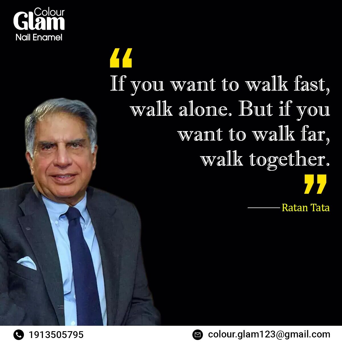 colourglam_'s tweet photo. If you want to walk fast, walk alone. But if you want to walk far, walk together." - Ratan Tata 
.
.
#Motivation #Inspiration #PositiveVibes #Encouragement #Success #LifeQuotes #WiseWords #QuoteOfTheDay #WordsOfWisdom #ThinkPositive #inspirationalquotes #inspiration https://t.co/lzqJE6pRl4