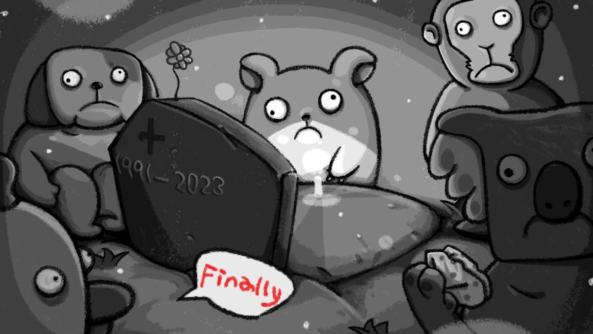 FINALLY, we gather here around the grave. Come and join animals, lay our heads down in this lonely yet familiar place. 
finallydead.xyz

No comfort sought, just stories told. 
Death's mercy awaits with none to borrow.

🐨RT, Like &amp; Follow <a href="/finally_NFT/">Finally</a> 
⏰24H
🔟 Spots