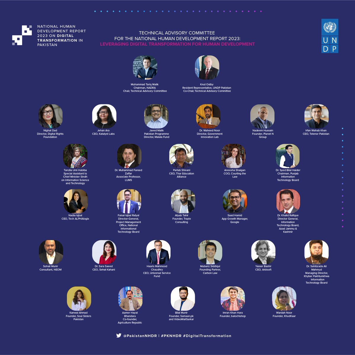 PakistanNHDR's tweet photo. #UNDPinPakistan is pleased to announce the honourable members of the #NHDR2023 #DigitalTransformation Technical Advisory Committee. 

TAC will provide technical guidance &amp; expertise for the report's formulation. https://t.co/u7NJ3wDIPk