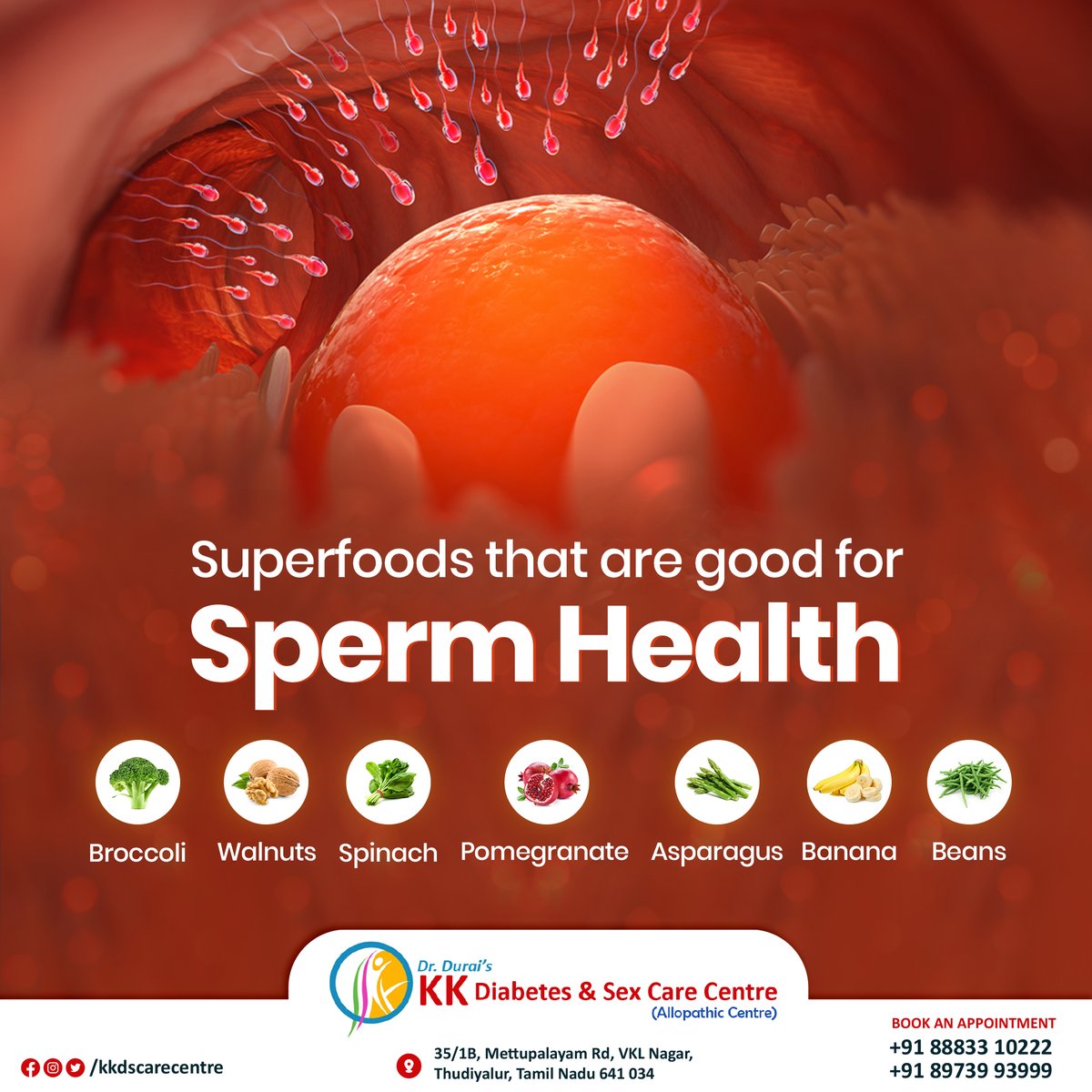 Data suggests that men who eat higher amounts of fruits and vegetables, and maintain an overall healthy diet had higher sperm concentrations and a good sperm motility. 

#sexologist #wellness #treatment #sexdoctor #sexology #sexualhealth #doctor #sextips #spermhealth #sperm #food