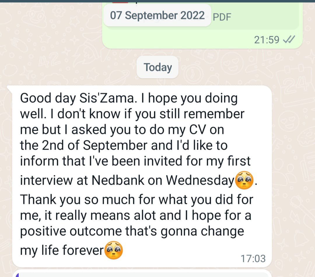 ZamakonkeK's tweet photo. Allow Experts to Revamp your cv to Increase your chances of getting Hired!

Cover letter costs R50📝❤ 
CV (Prices From R80)📝❤

Whatsapp link:📲(https://t.co/VoTRcKRJo6) or 078 848 6818 

[TESTIMONIES, VIEW THE THREAD] https://t.co/1sxKDm0vGv