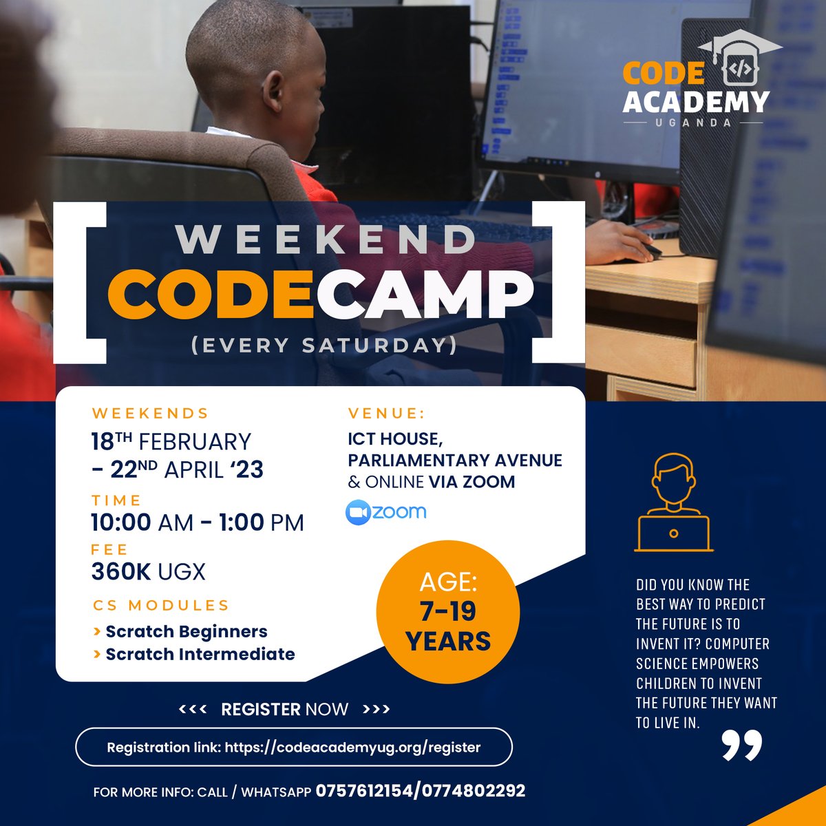 AgnesBrenda777's tweet image. Get Your Kids Ahead in the Tech Game with Our Weekend Code Camp! Sign Up Today for Hands-On Coding Fun!
codeacademyug.org/register

#CodeCamp
#CodeAcademyUg