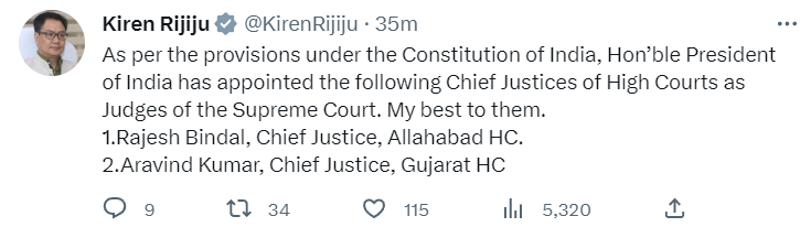 Rajesh Bindal, Chief Justice, Allahabad HC and Aravind Kumar, Chief Justice, Guj… Rajesh Bindal, Chief Justice, Allahabad HC and Aravind Kumar, Chief Justice, Guj…