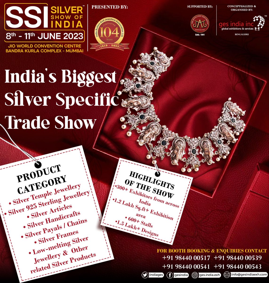 IndiaGes's tweet photo. https://t.co/fPOl5LzUew India's Biggest Silver Specific Trade Show "SILVER SHOW OF INDIA" is now at
MUMBAI!
Book your booth Today!
For Booth Bookings & Enquiries Contact: 9844000517, 9844000539, 9844000541, 9844000543
#silverjewelry #sterlingsilver #silverframes #silverarticle https://t.co/VixBrEfXk5