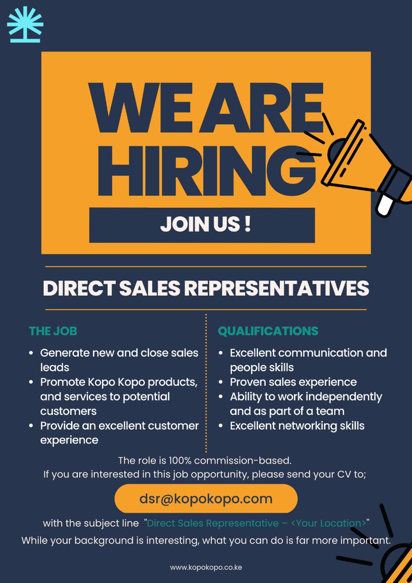 ItsnowRC's tweet photo. @KopoKopoInc is hiring. DSR@KopoKopo.Com is the email address. #IkoKaziKE https://t.co/3iIm8UqTkd
