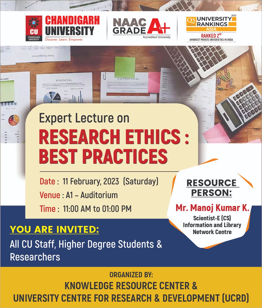 KnowledgeResou5's tweet image. #Knowledge_resource_center #Chandigarh_University #Expert_lecture #Library #INFLIBNET #Research_Ethics