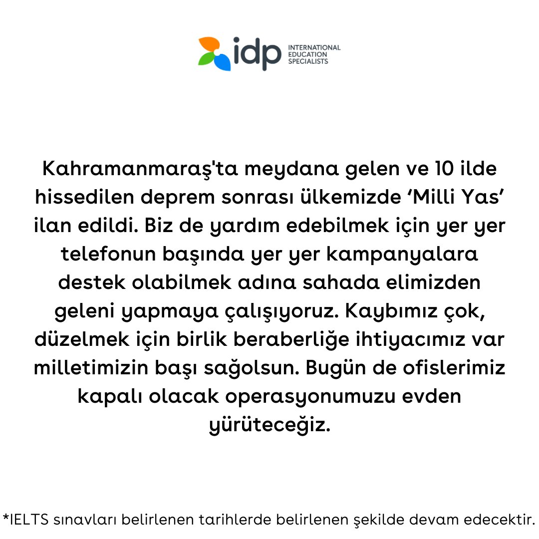 idpturkiye's tweet photo. Kaybımız çok, düzelmek için birlik beraberliğe ihtiyacımız var milletimizin başı sağolsun. Bugün de ofislerimiz kapalı olacak operasyonumuzu evden yürüteceğiz. #deprem https://t.co/XtDcGiS0eH