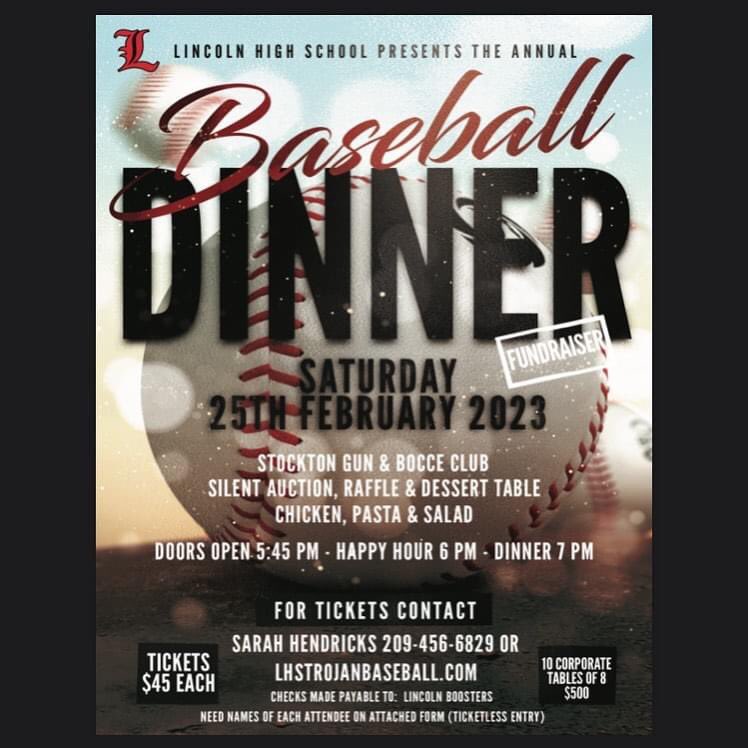 Tickets still available. 

Trojans: you can support our baseball players next month at the annual LHS Baseball dinner!