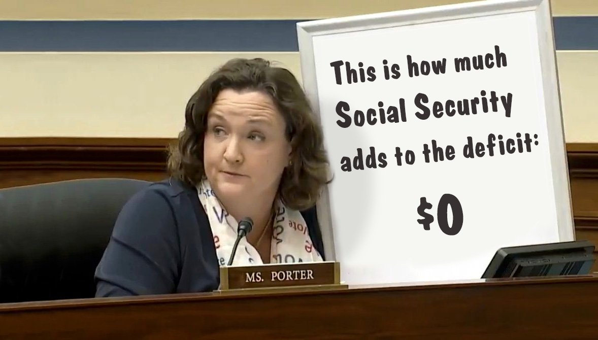 <a href="/katieporteroc/">Katie Porter Archived Handle</a> Katie Porter always brings the reality home. Republicans are playing a game with America, a falsified grievance. Why do they want to sunset Social Security and Medicare? Because this is what the WEALTHY want them to do, their donors. Why? So they can get more tax breaks.