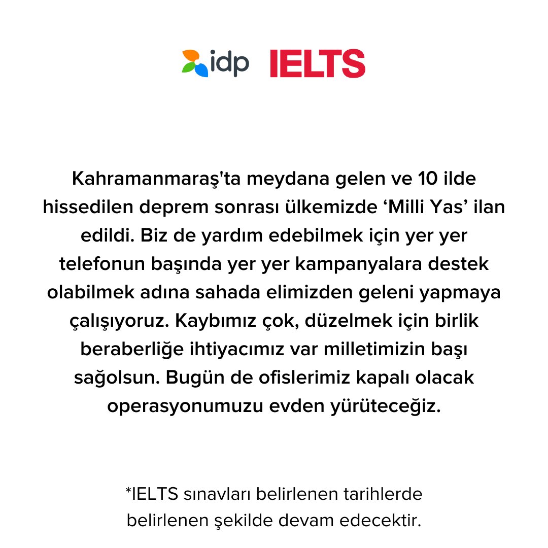 Kaybımız çok, düzelmek için birlik beraberliğe ihtiyacımız var milletimizin başı sağolsun. Bugün de ofislerimiz kapalı olacak operasyonumuzu evden yürüteceğiz. #deprem