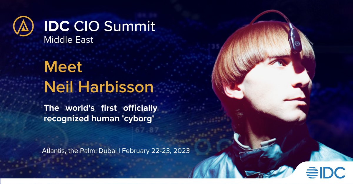 idcmetaevents's tweet photo. We are excited to introduce our #celebrity #speaker for the IDC Middle East CIO Summit 2023 – Neil Harbisson, the world's first human #cyborg!
Register today to meet #NeilHarbisson at #IDCMECIO : https://t.co/7uhHTgMV72
#IDCMECIO @IDCMEA #Dubai #CIO #DigitalTransformation #AI https://t.co/zUOuKnD9hZ