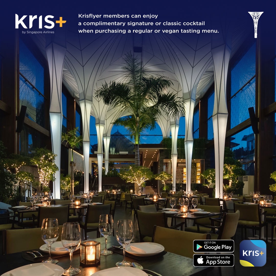 #Krisflyer members can now enjoy a complimentary signature or classic #cocktail when purchasing a regular or vegan tasting menu. 🍸
#milesbetterwithKF #miles #rewards #wineanddine #getaway  #singaporeair #singaporeairlines #flyscoot #merahputih #merahputihbali #bali
