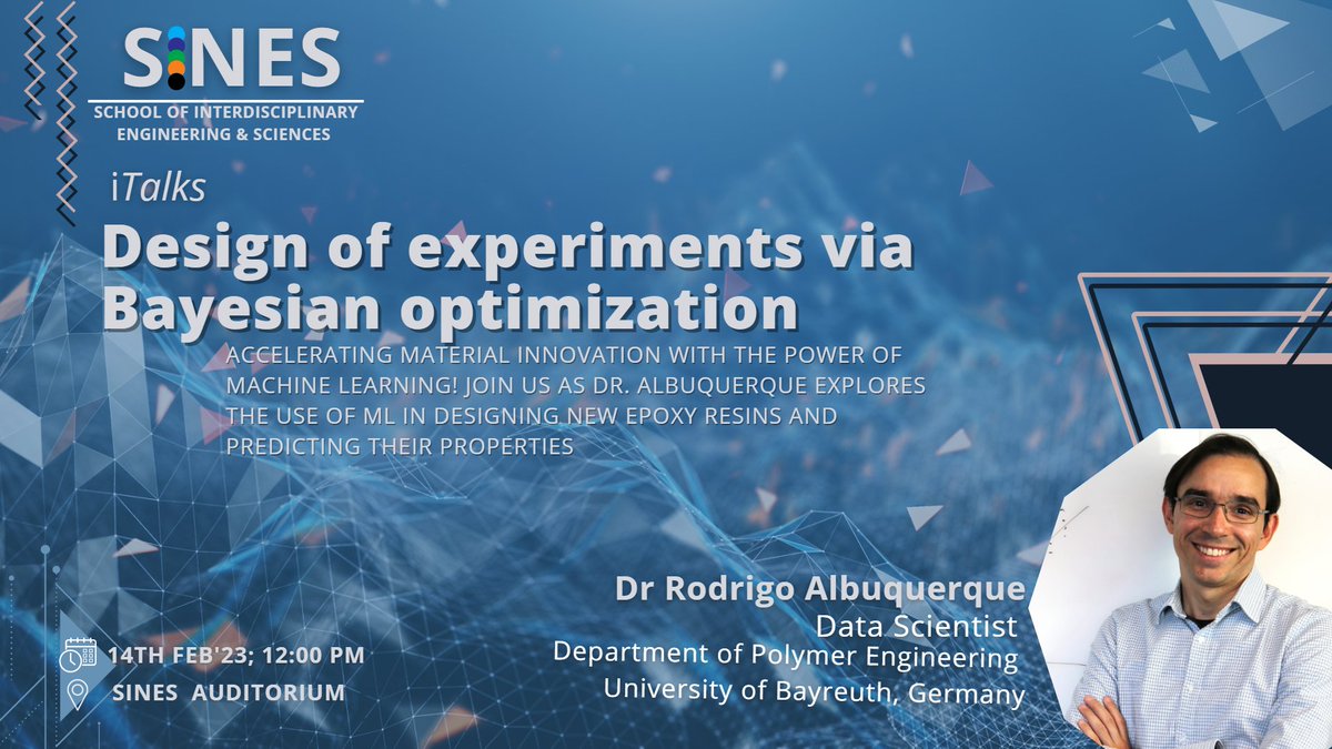 Unleash #ML in #MaterialScience! Learn from Dr. Rodrigo Albuquerque on designing new epoxy resin materials & predicting properties. Don't miss this chance! #DrugDiscovery #InflammatoryDiseases #TargetedProteinDegradation
14 Feb, 1200 Hrs at SINES Auditorium #Event