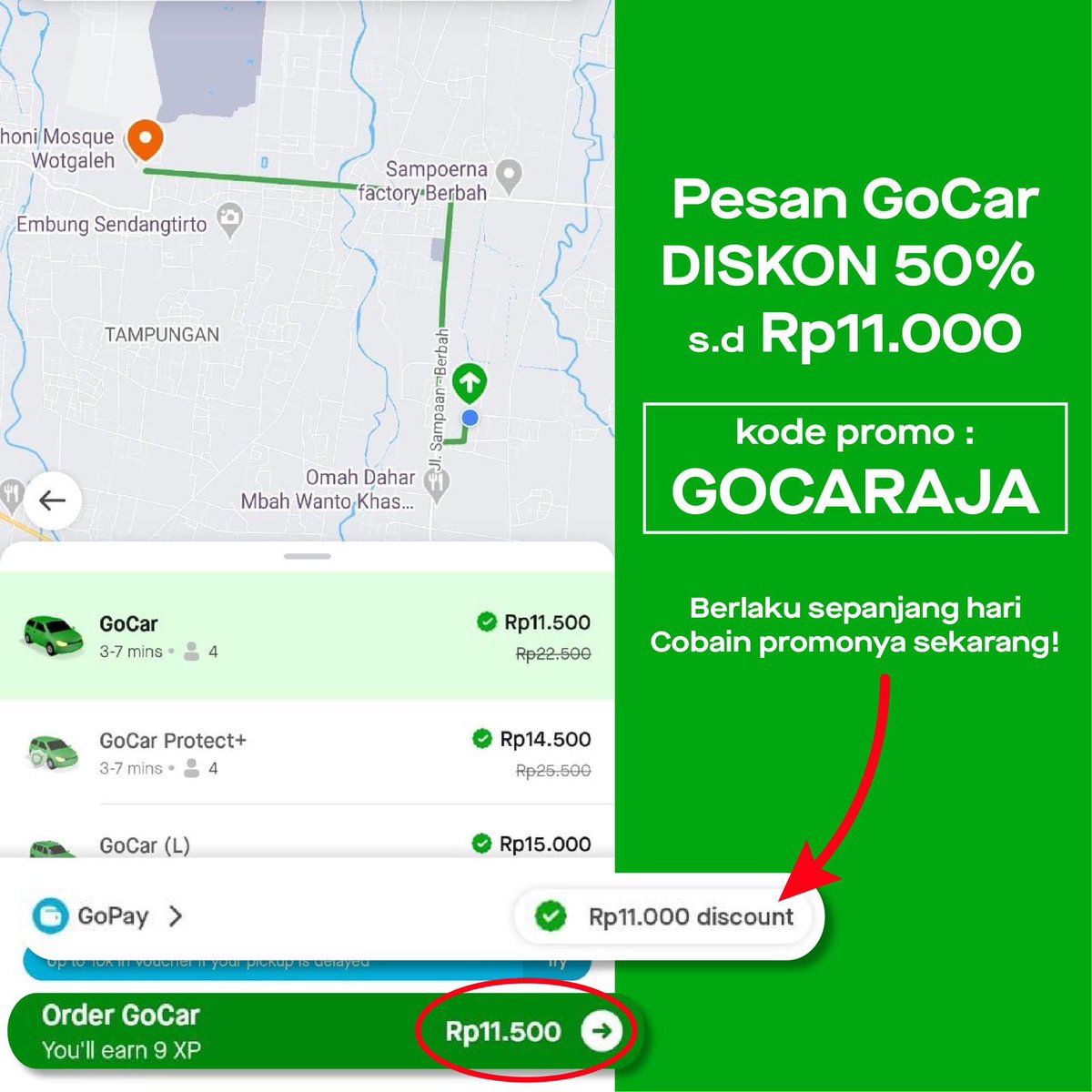 UGM_FESS's tweet photo. Gojek ada fitur baru ni ges, namanya "GORIDE HEMAT" berpergian jarak max 3KM cuma bayar 8Rb aja dan ada juga kode promo khusus naik gocar yaitu "GOCARAJA" diskon 50% maks.11Rb. Hemat banget kan! Yuk gaskeun jalan-jalan pake gojek
#GoRideHemat #PromoGoRide https://t.co/TILVHQ5ssx