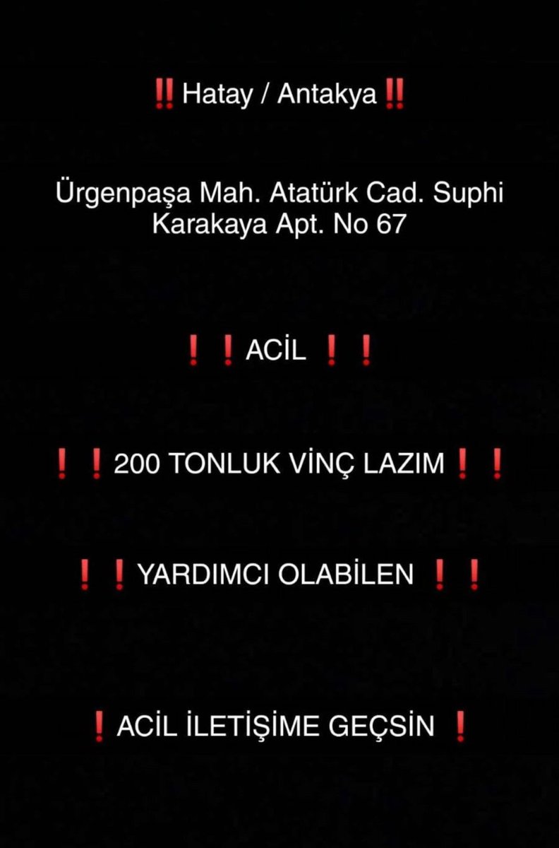 #sesvar #Tarkan #istifa #tahaduymaz #depremsondakika #hatayantakya #ahbaphatay #AhbapDernegi #ACİL #ENKAZALTİNDAYİM
#StarbucksBitti Ne olur sesimizi duyurun 5 kişilik ailemden haber alamıyoruz nolur 200 tonluk vinç lazımmış ACİLLLLL