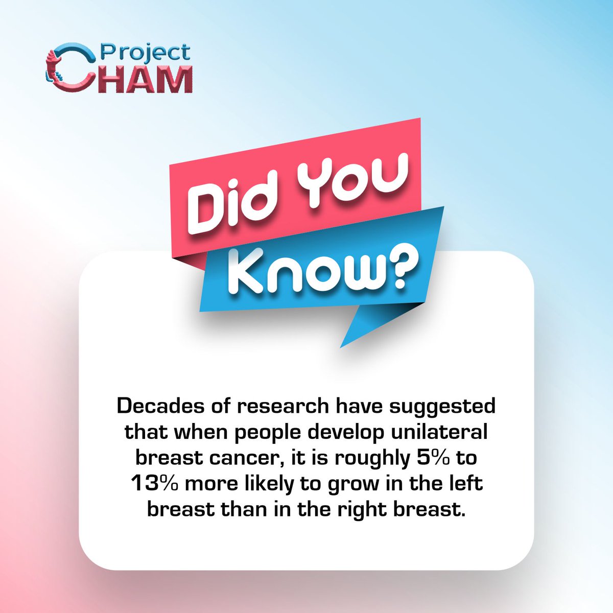 projectcham's tweet photo. While many studies have shown that survival outcomes are similar for both left- and right-sided breast cancer, some findings have suggested that left-sided breast cancer may lead to worse survival rates and higher chances of cancer recurring (coming back). https://t.co/On8bdGj087