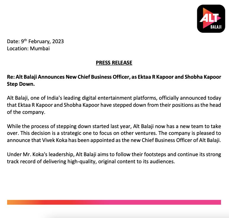 CompleteOTT's tweet image. #News
#ALTBalaji Founder @EktaaRKapoor and #ShobhaKapoor have stepped down from their positions as @altbalaji announces #vivekkoka as the new Chief Business Officer!
#ektakapoor