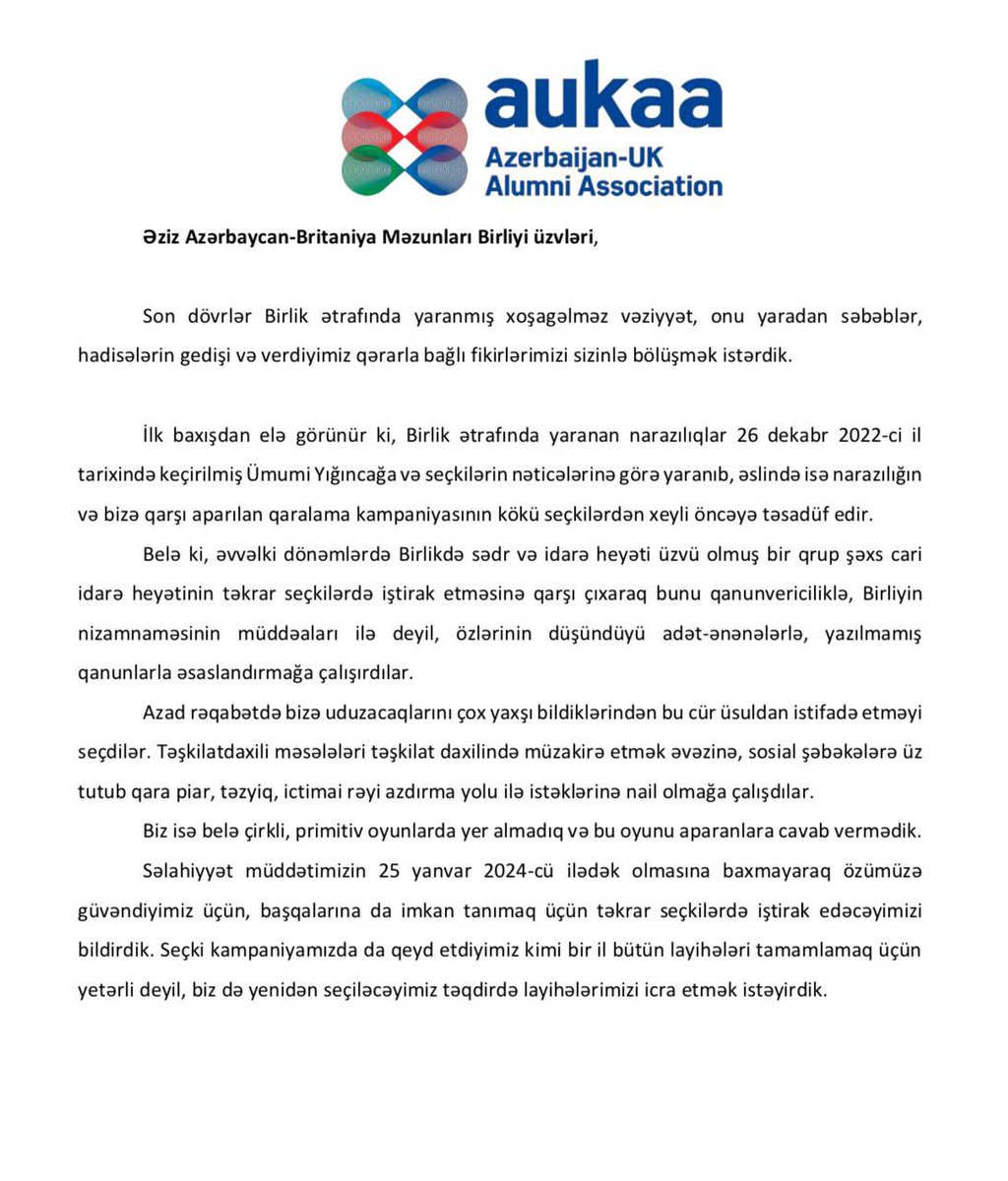 alumni_uk's tweet photo. Azərbaycan-Britaniya Məzunları Birliyi İdarə Heyətinin Bəyanatı https://t.co/iRvJ02cJRg