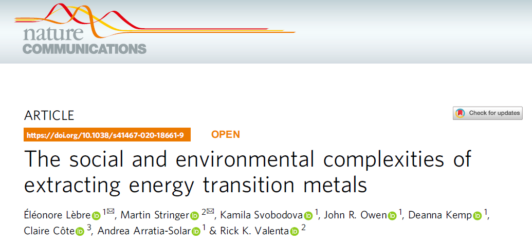 ISETS2020's tweet photo. The energy transition needs metals. A paper published in Nature Communications discusses social, environmental, and governance (ESG) risks in extracting energy transition metals.
https://t.co/EbN7DxAodq https://t.co/Pw5eihvPSZ