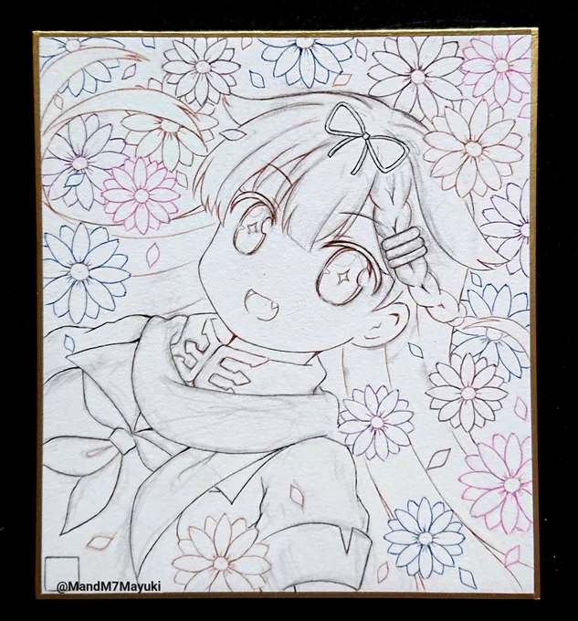 お絵描きの息抜きにお絵描きしてたのについつい描き込んでしまった色紙の途中経過。 