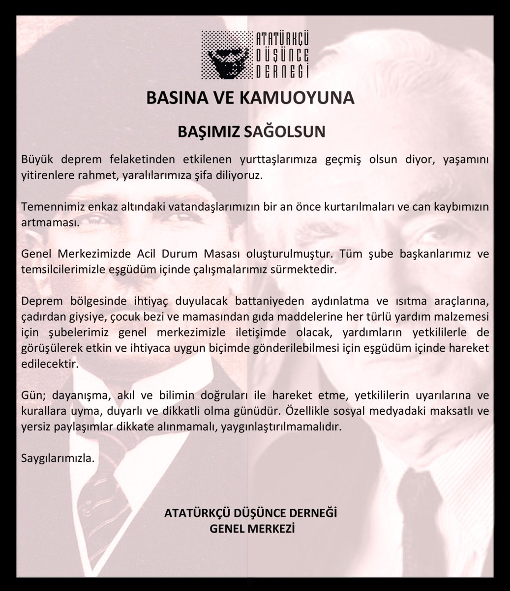 Büyük deprem felaketi ile ilgili basın açıklamamızdır.

#deprem