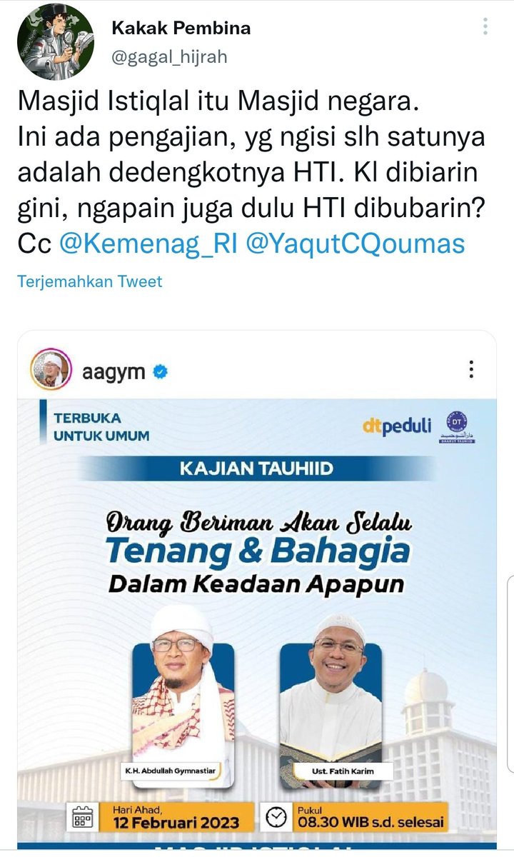 Ada HTI ingin berdakwah
Apa tindakan mu?
<a href="/jokowi/">Joko Widodo</a> <a href="/mohmahfudmd/">Mahfud MD</a> <a href="/DivHumas_Polri/">Humas Polri</a> <a href="/ListyoSigitP/">Listyo Sigit Prabowo</a> <a href="/Kemenag_RI/">Kementerian Agama RI</a> <a href="/YaqutCQoumas/">Yaqut Cholil Qoumas</a>