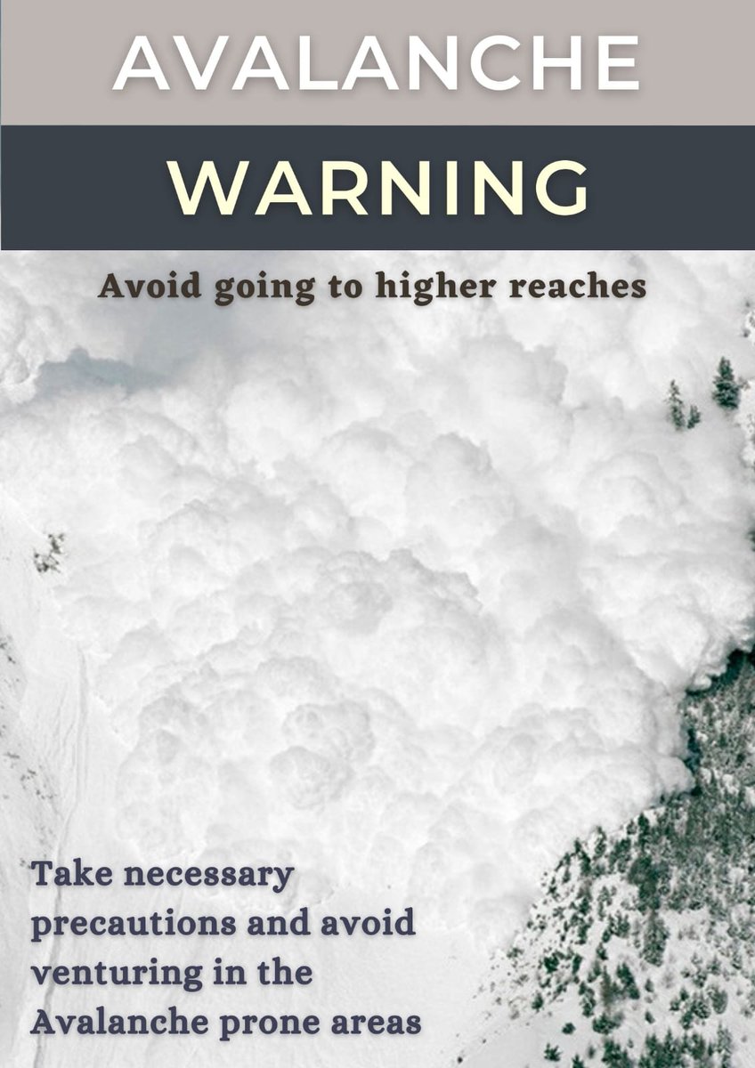Avalanche Warning!!! 
Venturing in the Avalanche prone areas may prove dangerous for you

Stay Alert, Stay Safe
<a href="/diprjk/">Information & PR, J&K</a>
