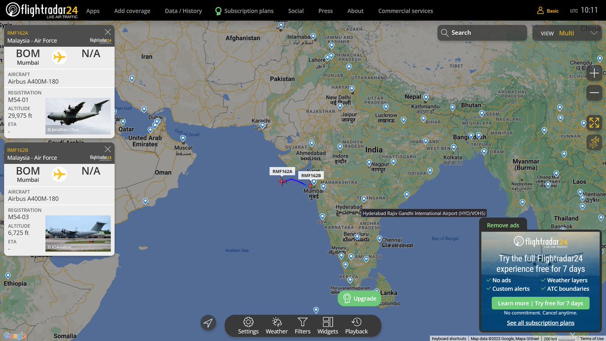 IAFSpotter's tweet photo. 2nd Royal #Malaysian Airforce #A400M out from #Mumbai, 2nd one heading to #Turkey after a stop over in Mumbai Airport
#M5403 #750329 https://t.co/NiOI9Rgf60
