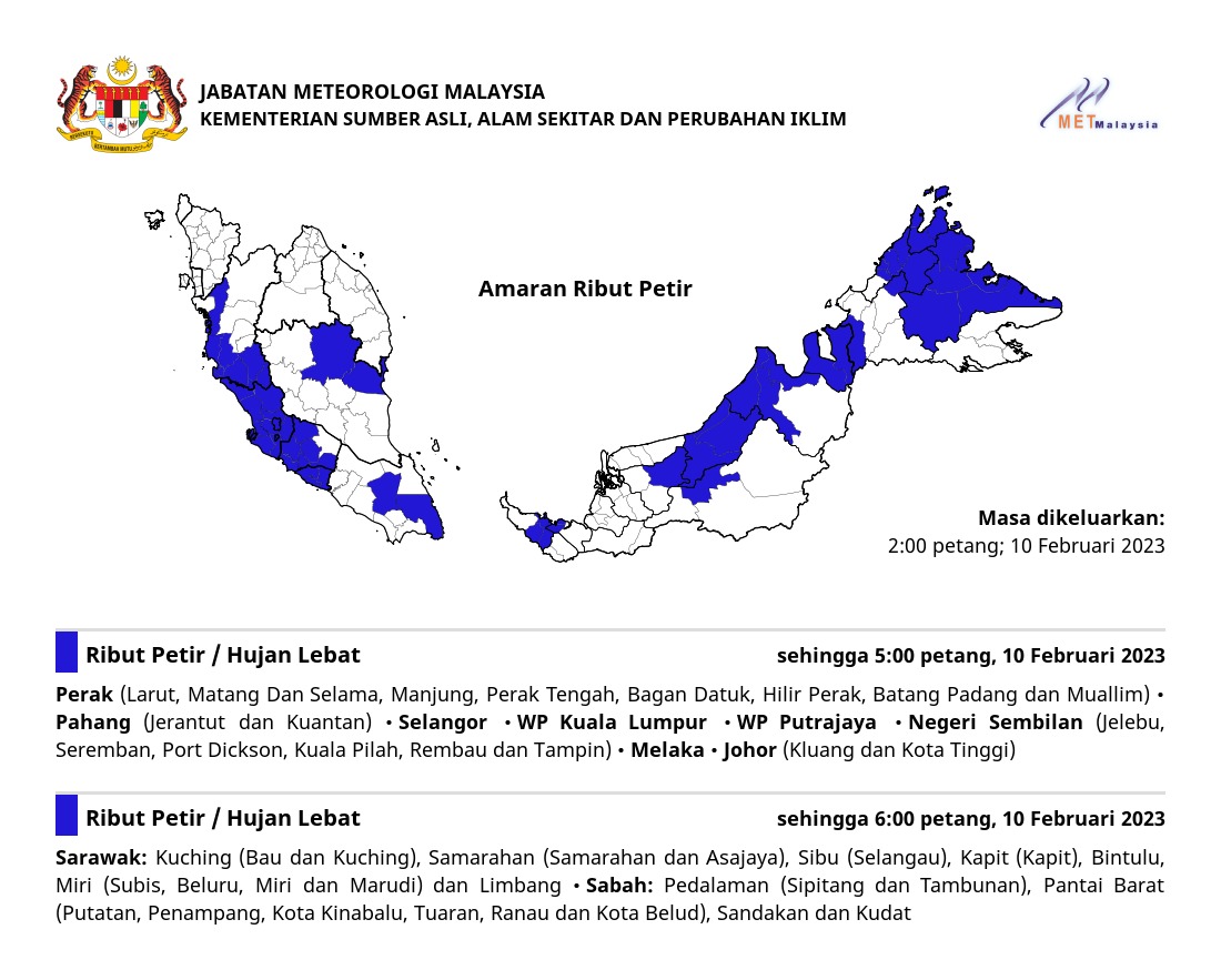 metmalaysia's tweet photo. AMARAN RIBUT PETIR. ⛈⛈⛈

Dikeluarkan pada: 2:00 petang, 10 Februari 20233

#ributpetirmetmalaysia
#MenangBersama
#LindungDiriLindungSemua
#metmalaysia https://t.co/uRoGtdjvwo