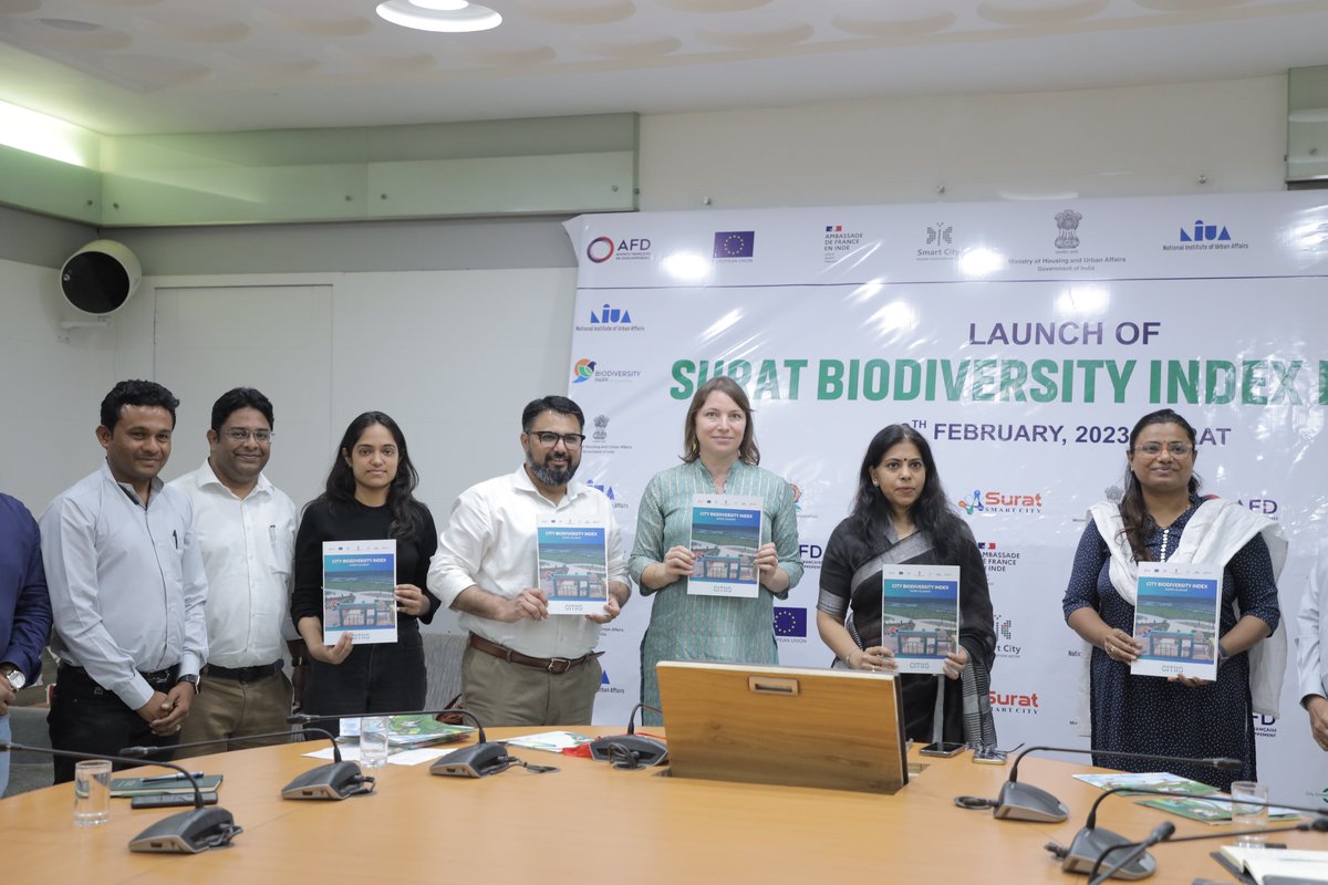 NIUA_India's tweet photo. The 1st Biodiversity Index for #Surat, developed under #CITIIS program with @SuratSmartCity, was launched on 8 Feb by @CommissionerSMC Ms Shalini Agarwal, IAS, CEO-SSCDL Ms Swati Desai, Dy Director AFD-India, Ms Camille Severac, &amp; CITIIS Program Director @Naim_K.  (1/2) https://t.co/I6IRNmhckf