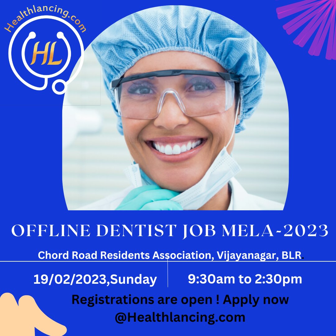 Offline dentist job mela is here to help✨ You will have the opportunity to meet & connect with  dental clinics,corporates , startups & companies!!!
Register now 👉 healthlancing.com/job-mela

#dentists #hiring #offlinedentistjobmela #bengaluru #dentalclinics #healthlancer