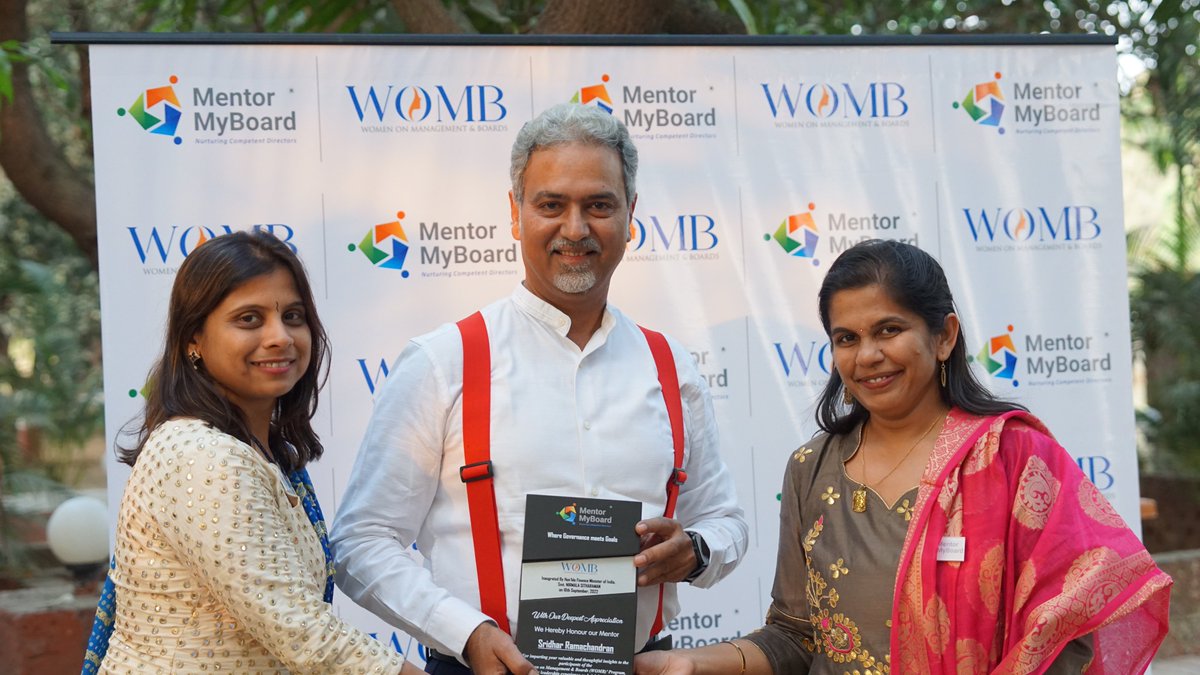 MentorMyBoard's tweet photo. "MentorMyBoard" is ecstatic to felicitate Sridhar Ramachandran for imparting his valuable and thoughtful insights to the participants of the ‘Woman on Management & Boards (WOMB)’ Program.
@ShahNneha @momaya_divya @sridharr1964
#womb #womenonboard #women #womendirector #larning https://t.co/CTAtB9p8V5