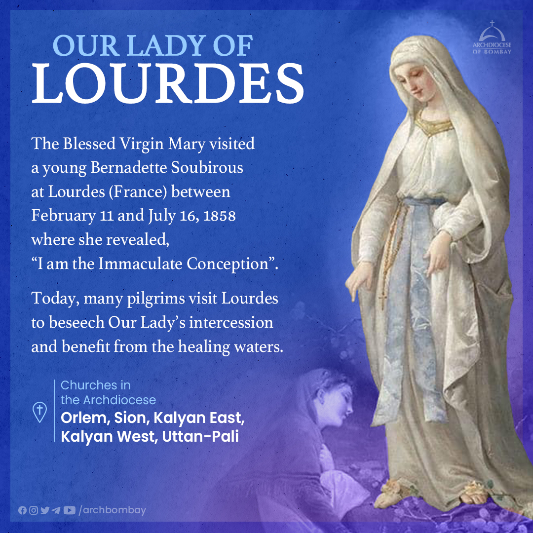 archbombay's tweet photo. Mary stands as a beacon of hope in times of despair - bearing the God News to all. We pray through Mary, Our Mother, that we radiate her Son's love to all we meet and emulate her virtues in life.

#OurLadyofLourdes #MotherMary #Catholic https://t.co/MBbevVC4tb