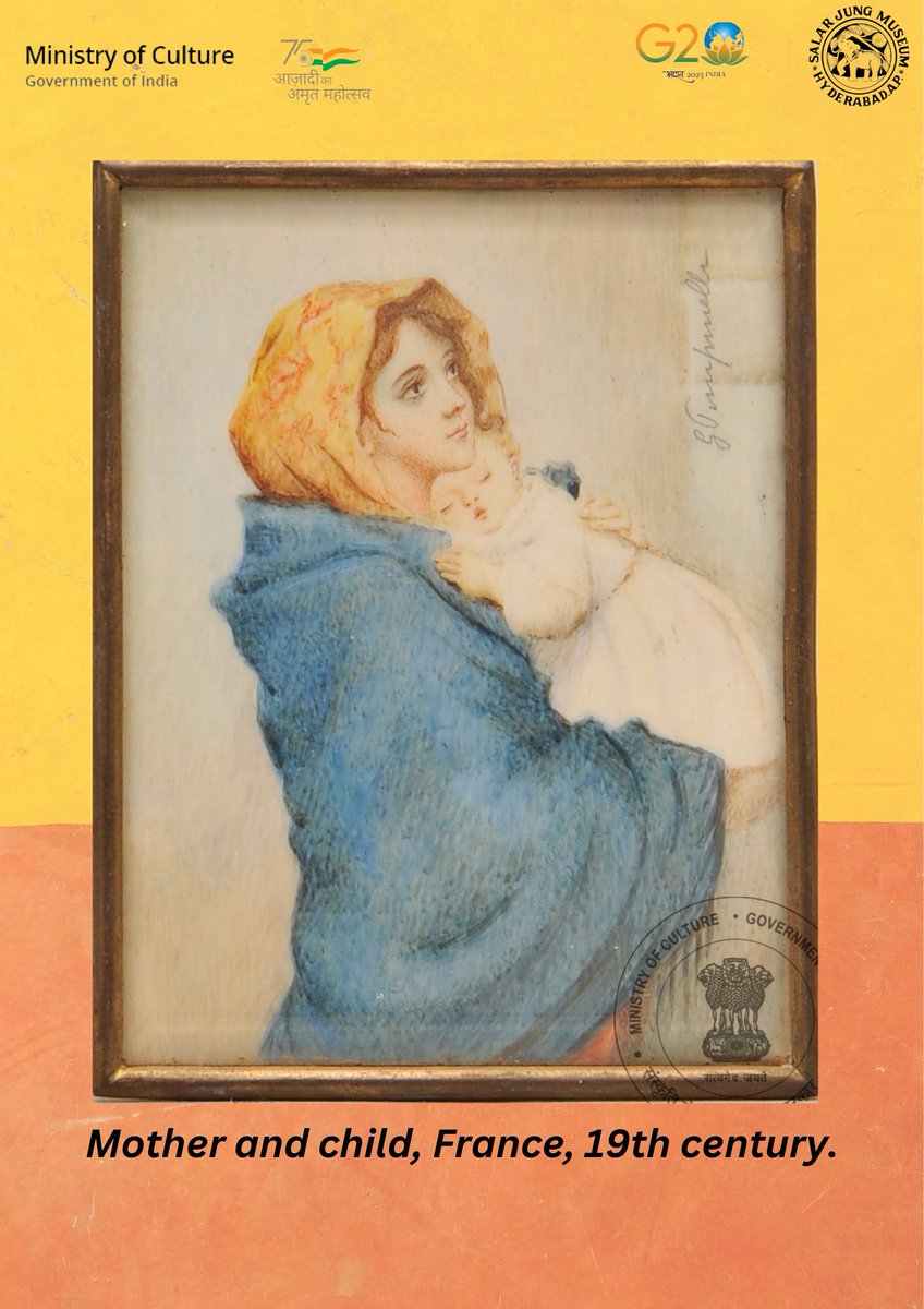 Check out this miniature painting, in a gilt frame, showing a mother holding a child in her arms, from France, dated to the 19th century.
#SalarJungMuseum #Frenchpainting #Motherandchild